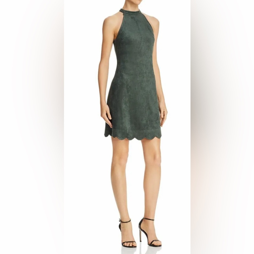 EUC Aqua Faux Suede Scalloped Bottom Cocktail Dress Size Small